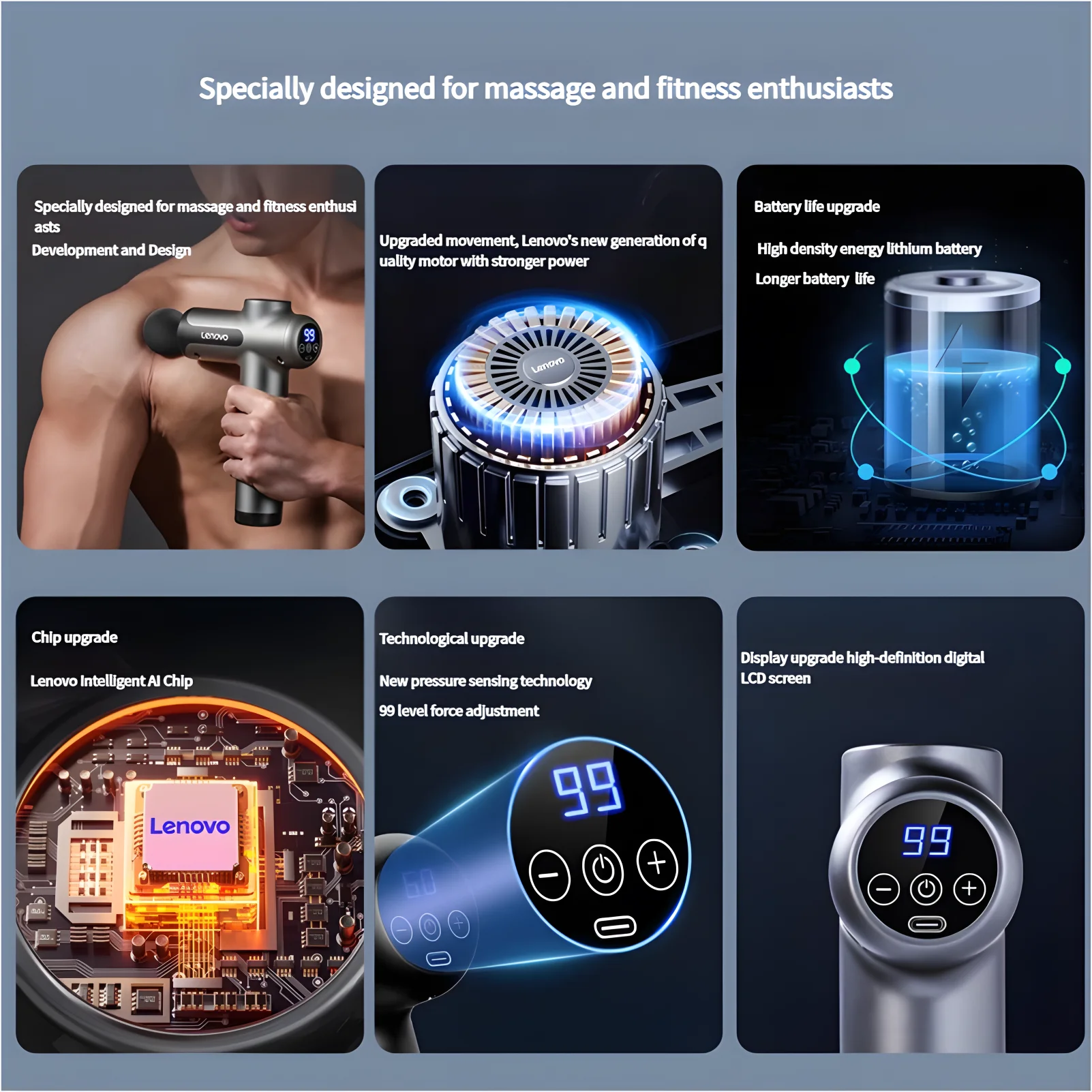 Lenovo Deep Tissue Massage Gun-Muscle Recovery & Pain Relief Massager